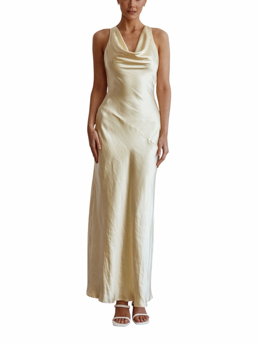 Selfie Leslie Butter Yellow Cassiopeia Open Back Maxi Dress Womens L